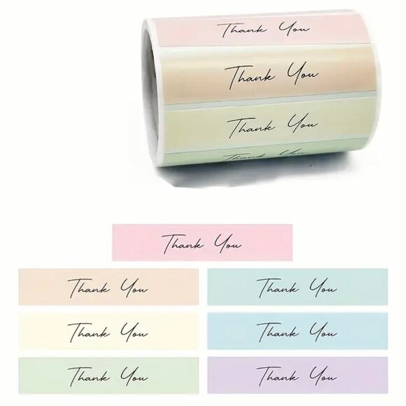 New 200 Piece Roll Self-Adhesive Narrow Rectangular Thank You Stickers - Picture 1 of 6